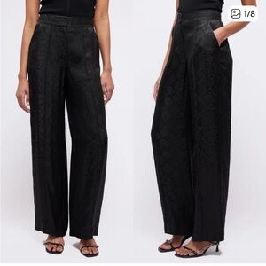Simkhai Kyra Trousers in Black Python Satin Wide-Leg Pants